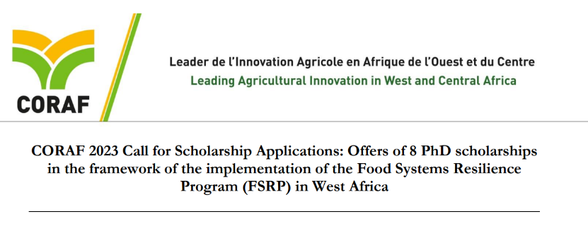 CORAF Food System Resilience Scholarship For African Students 2023